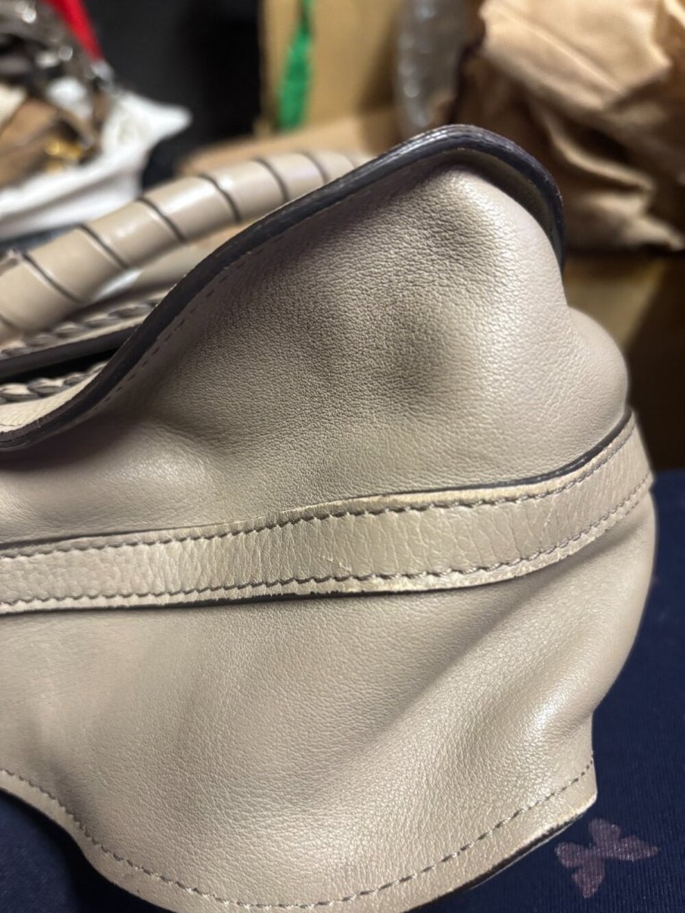 Chloe Marcie Gray Beige Leather Handbag-Authentic - Picture 8 of 9